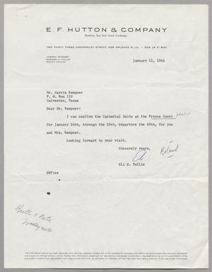 [Letter from Eli W. Tullis to Harris Leon Kempner, January 11, 1962]