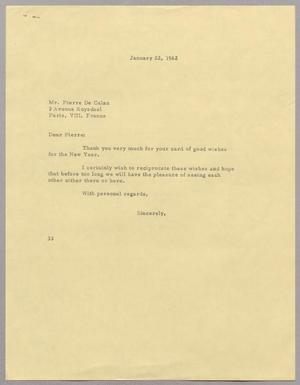 [Letter from Harris Leon Kempner to Pierre De Calan, January 22, 1962]