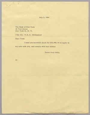 [Letter from Harris Leon Kempner to The Bank of New York, July 5, 1962]