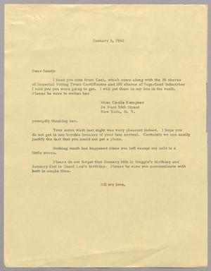 [Letter from Harris Leon Kempner to Sandy, January 3, 1962]