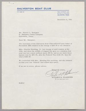 [Letter from Richard A. Klaerner to Harris Leon Kempner, December 4, 1962]