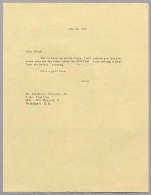 [Letter from Harris Leon Kempner to Shrub, July 30, 1962]
