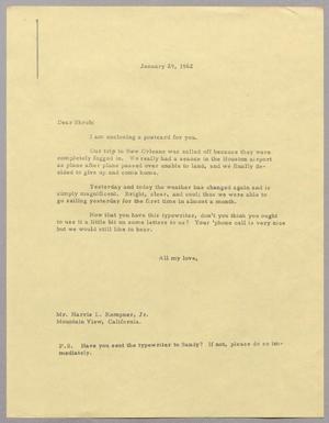 [Letter from Harris Leon Kempner to Shrub, January 29, 1962]
