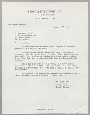 [Letter from John. H. Manley to H. Kempner Cotton Co., February 1962]