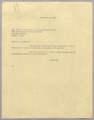 [Letter from Harris Leon Kempner to Herbert Gambrell, December 4, 1962]