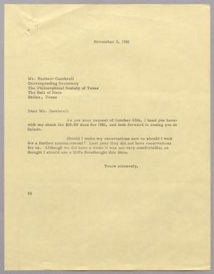 [Letter from Harris Leon Kempner to Herbert Gambrell, November 3, 1961]
