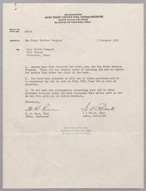 [Letter from W. H. Ream, and  G. A. Rolak to Leon Harris Kempner, 5 November 1963]