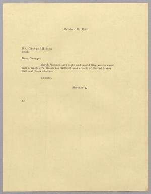 [Letter from Harris Leon Kempner to Mr. George Atkinson, October 31, 1963]