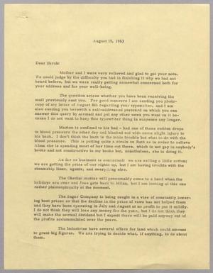 [Letter from Harris Leon Kempner to Shrub, August 15, 1963]