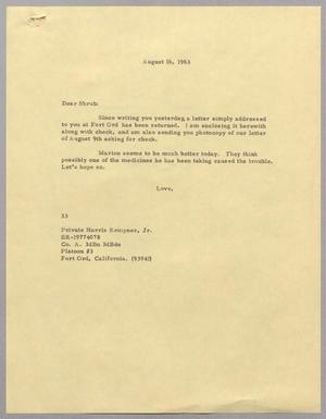 [Letter from Harris Leon Kempner to Shrub, August 16, 1963]