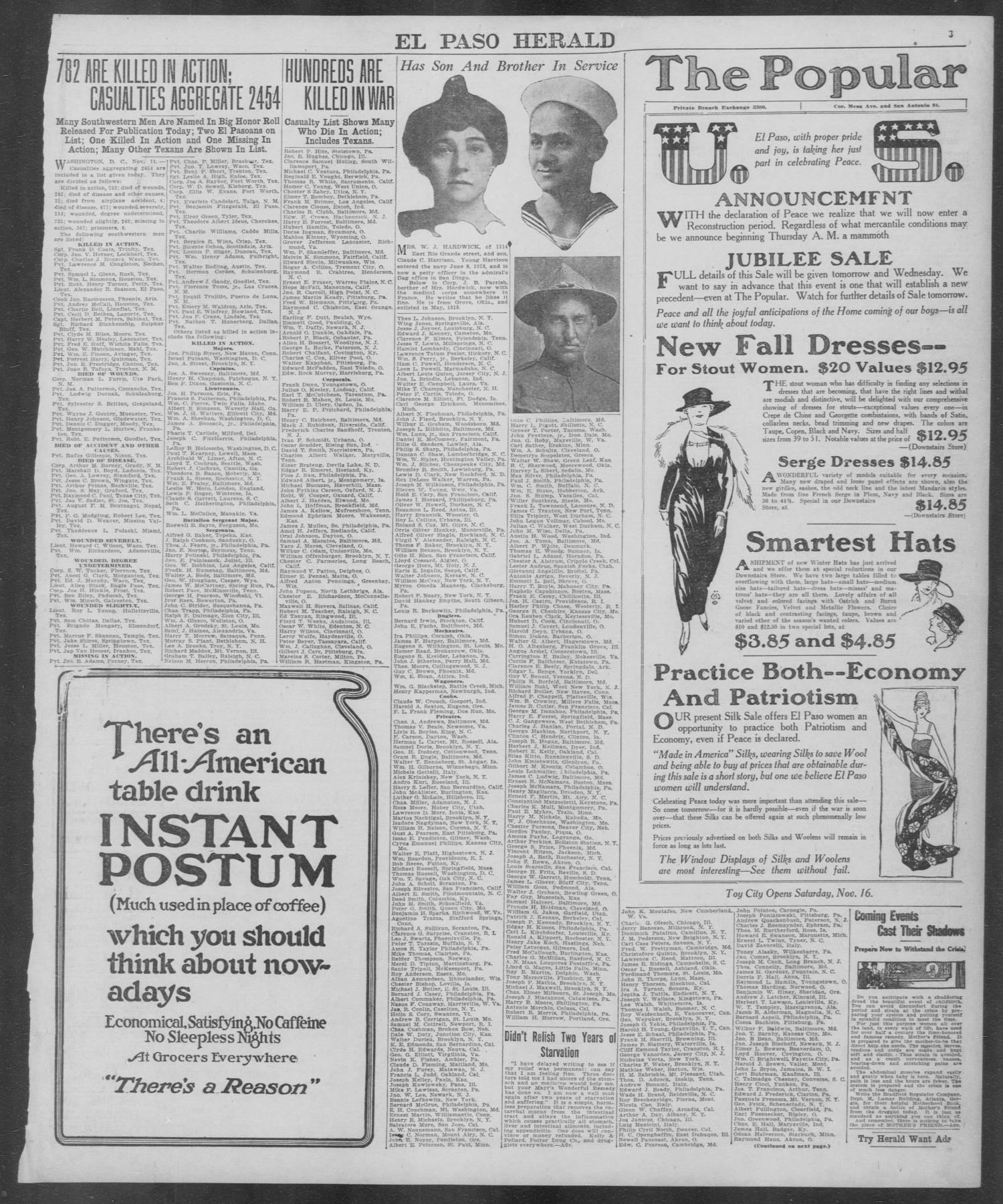 El Paso Herald (El Paso, Tex.), Ed. 1, Monday, November 11, 1918
                                                
                                                    [Sequence #]: 3 of 12
                                                