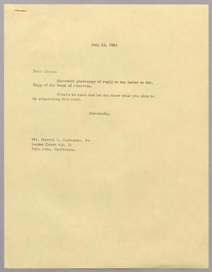 [Letter from Harris Leon Kempner to Shrub, July 23, 1963]