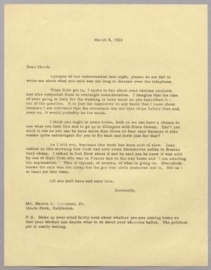 [Letter from Harris Leon Kempner to Shrub, March 8, 1963]