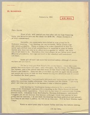 [Letter from Harris Leon Kempner to Shrub, January 4, 1963]