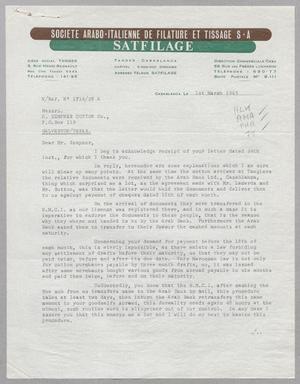 [Letter from Satfilage S. A. to Harris L. Kempner, March 1, 1965]