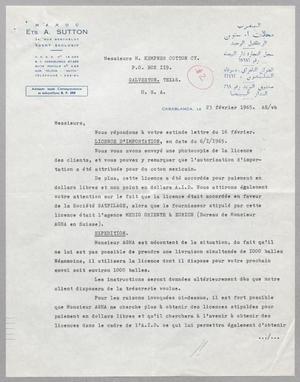 Primary view of object titled '[Letter from A. Sutton to H. Kempner Company, February 23, 1965]'.