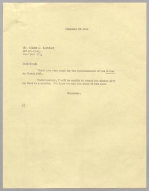 [Letter from Harris L. Kempner to Albert C. Bickford, February 20, 1965]
