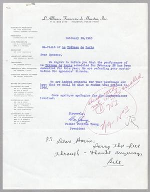 Primary view of object titled '[Letter from William Young to Harris L. Kempner, February 18, 1965]'.