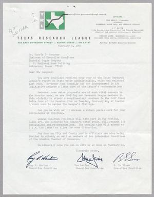 [Letter from Texas Research League to Harris L. Kempner, February 9, 1965]