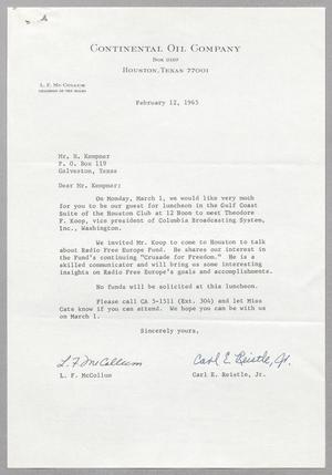[Letter from L. F. McCollum and Carl E. Reistle, Jr. to Harris L. Kempner, February 12, 1965]