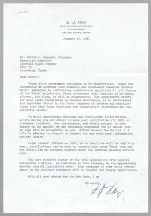 [Letter from S. J. Hay to Harris L. Kempner, January 25, 1965]