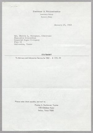 [Invoice for Preston A. Weatherred, January 25, 1965]