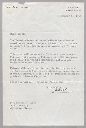 [Letter from William J. Reckling to Harris L. Kempner, November 24, 1964]