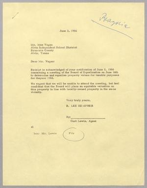 [Letter from Curt Lewis to Max Vogan, June 3, 1966]