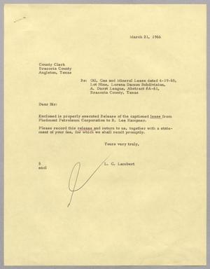 [Letter from L. C. Lambert to the Brazoria County Clerk, March 21, 1966]