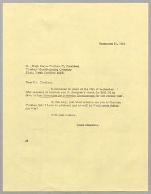 [Letter from Harris L. Kempner to Hugh Gwyn Chartham II, September 15, 1966]