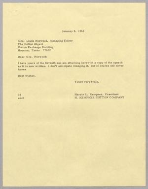 [Letter from Harris L. Kempner to Linda Norwood, January 8, 1966]