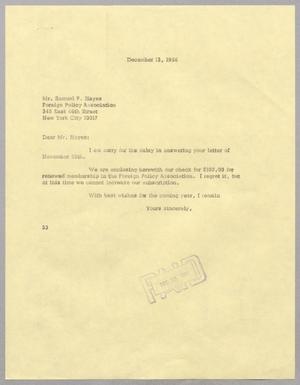 [Letter from Harris L. Kempner to Samuel P. Hayes, December 13, 1966]