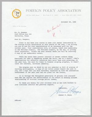 Primary view of object titled '[Letter from Samuel P. Hayes to Harris L. Kempner, November 29, 1966]'.
