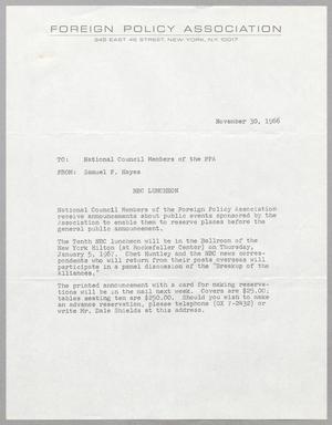 [Letter from The Foreign policy Association, November 30, 1966]