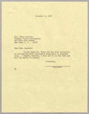[Letter from Harris L. Kempner to Ellen Maguire, November 2, 1966]
