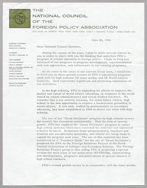 [Letter from The Foreign Policy Association, June 28, 1966]