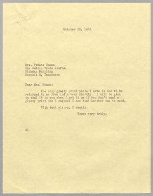 Primary view of object titled '[Letter from Harris L. Kempner to Yvonne Hanna, October 23, 1965]'.