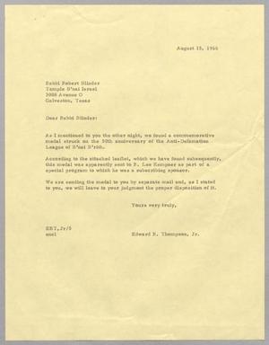 [Letter from Edward R. Thompson to Rabbi Robert Blinder, August 15, 1966]