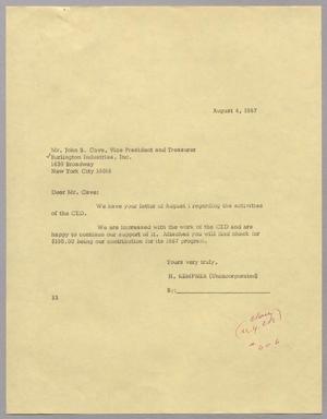 Primary view of object titled '[Letter from Harris L. Kempner to John B. Cave, August 4, 1967]'.