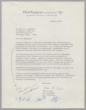 [Letter from John B. Cave to Harris L. Kempner, August 1, 1967]