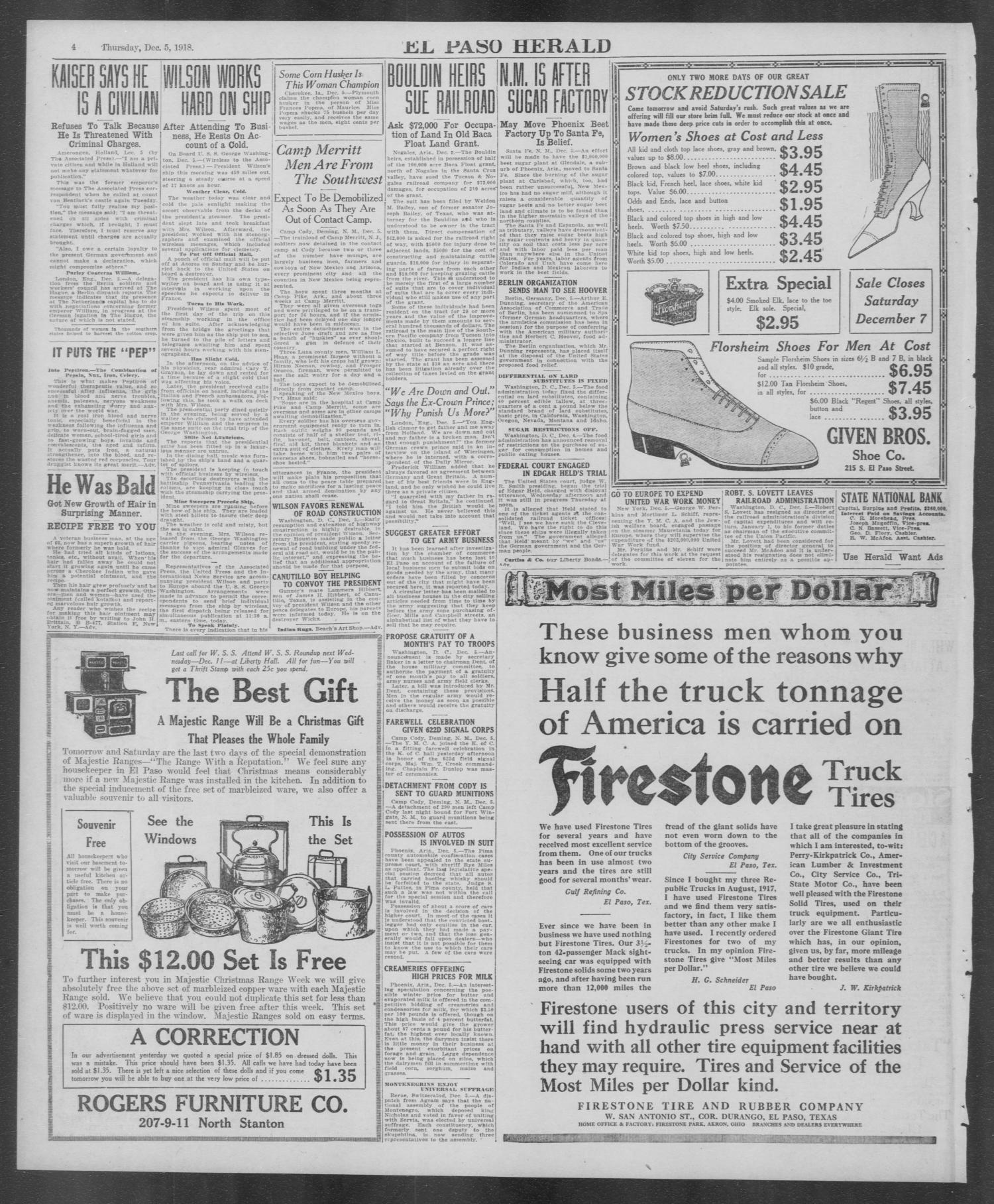 El Paso Herald (El Paso, Tex.), Ed. 1, Thursday, December 5, 1918
                                                
                                                    [Sequence #]: 4 of 12
                                                
