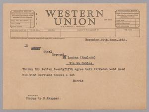 [Telegram from Harris Kempner to Reginald Steele, November 29, 1952]