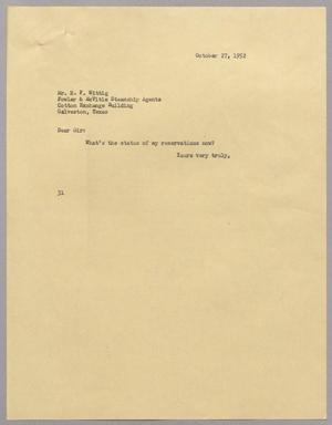 [Letter from Harris Leon Kempner to H. F. Witting, October 27, 1952]