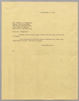 [Letter from Harris Leon Kempner to Walter H. Wightman, September 6, 1952]