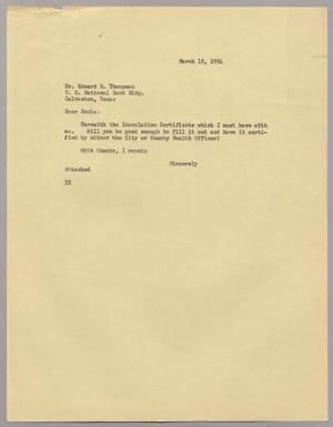 [Letter from Harris Leon Kempner to Edward R. Thompson, March 15, 1954]