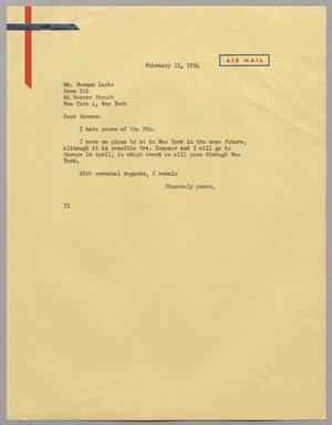 [Letter from Harris Leon Kempner to Herman Lurie, February 11, 1954]