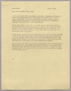 [Letter from Harris L. Kempner to Jose Lacerda, April 1, 1963]