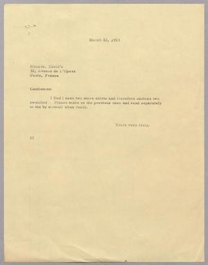 [Letter from Harris Leon Kempner to Messrs. David's, March 22, 1963]
