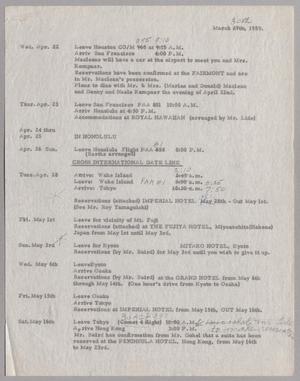 Primary view of object titled '[Trip Itinerary, March 30, 1959]'.