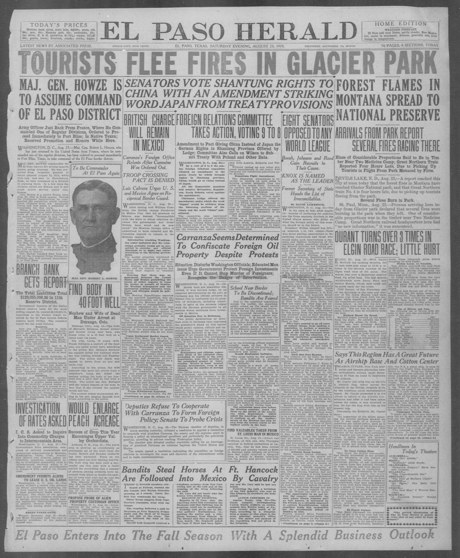 El Paso Herald (El Paso, Tex.), Ed. 1, Saturday, August 23, 1919
                                                
                                                    [Sequence #]: 1 of 56
                                                